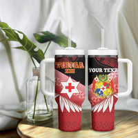 Personalised Mate Maa Tonga XIII Tumbler With Handle Tongan Kupesi Ngatu - Rugby Style LT14 - Polynesian Pride