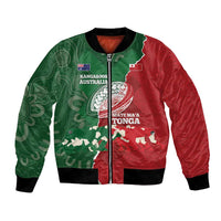 Custom Tonga And Australia Rugby Bomber Jacket Mate Maa Tongan Ngatu Mix Kangaroos Aboriginal LT14 Unisex Green - Polynesian Pride