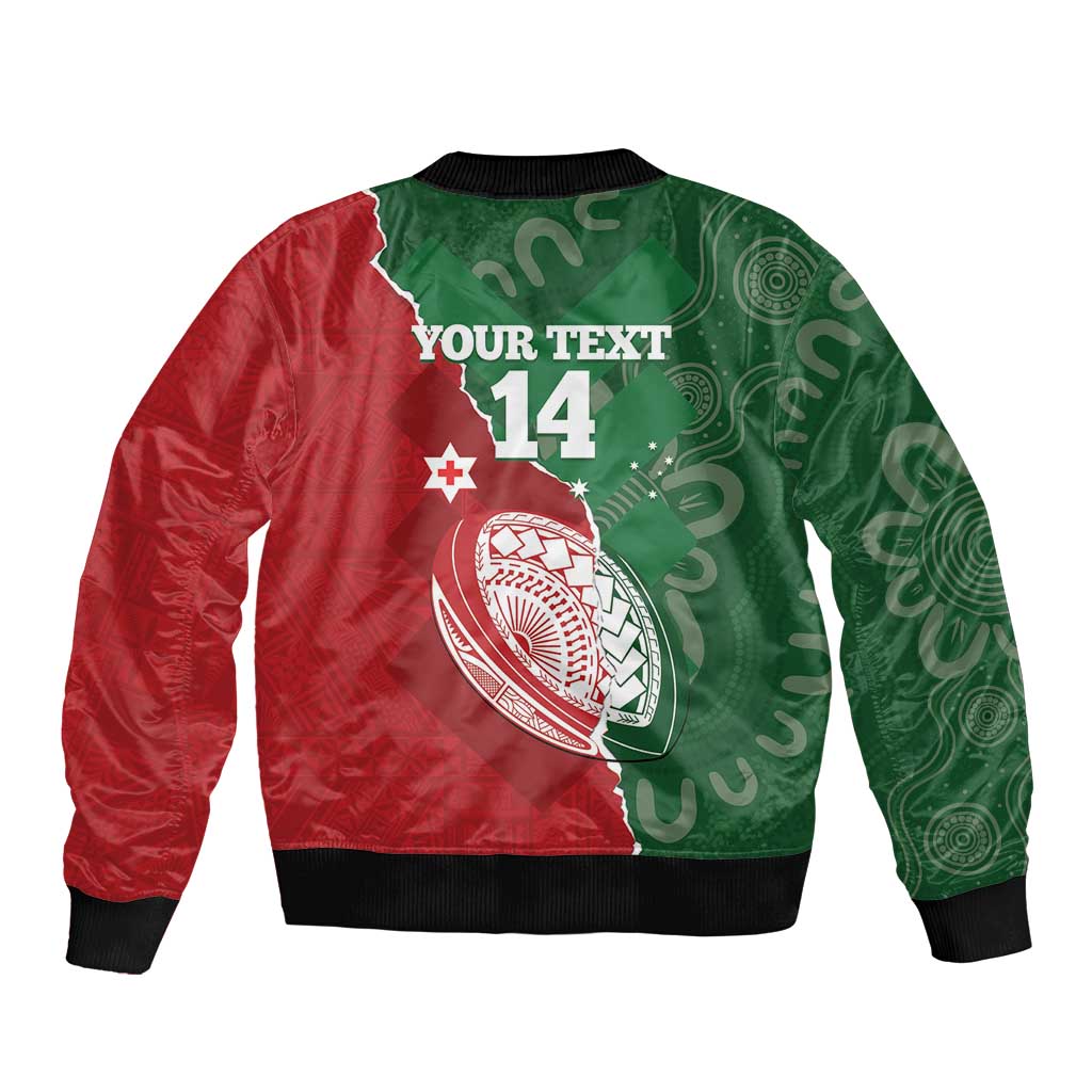 Custom Tonga And Australia Rugby Bomber Jacket Mate Maa Tongan Ngatu Mix Kangaroos Aboriginal LT14 - Polynesian Pride