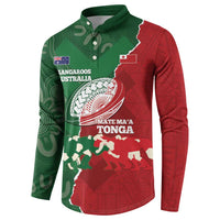 Custom Tonga And Australia Rugby Button Sweatshirt Mate Maa Tongan Ngatu Mix Kangaroos Aboriginal LT14 - Polynesian Pride