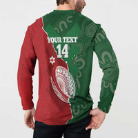 Custom Tonga And Australia Rugby Button Sweatshirt Mate Maa Tongan Ngatu Mix Kangaroos Aboriginal LT14 - Polynesian Pride