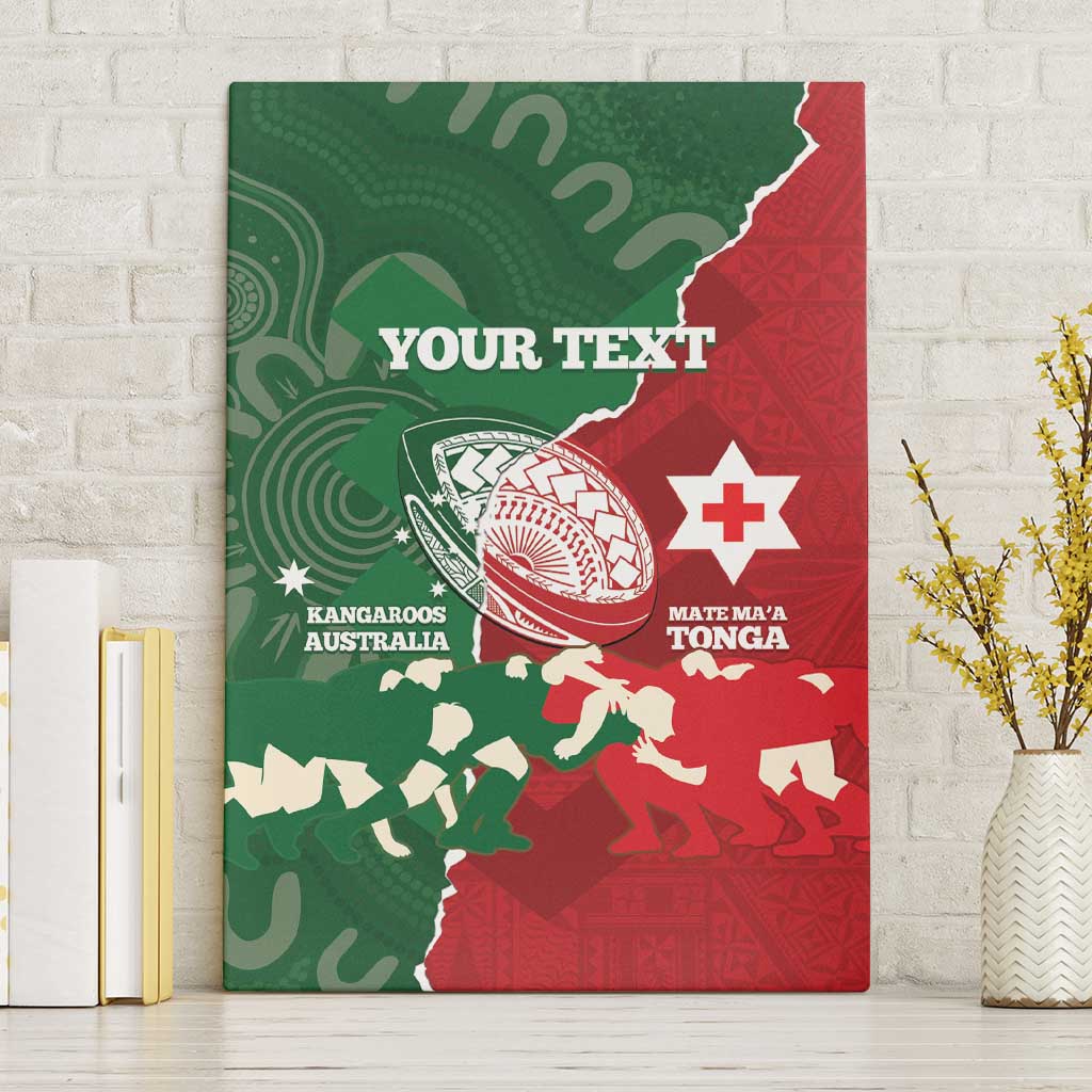 Custom Tonga And Australia Rugby Canvas Wall Art Mate Maa Tongan Ngatu Mix Kangaroos Aboriginal LT14 Without Frame Green - Polynesian Pride