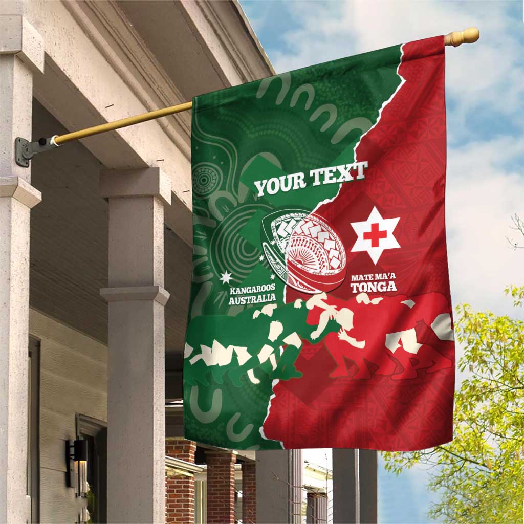 Custom Tonga And Australia Rugby Garden Flag Mate Maa Tongan Ngatu Mix Kangaroos Aboriginal LT14 House Flag Green - Polynesian Pride