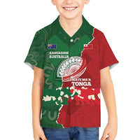 Custom Tonga And Australia Rugby Kid Hawaiian Shirt Mate Maa Tongan Ngatu Mix Kangaroos Aboriginal LT14 Kid Green - Polynesian Pride