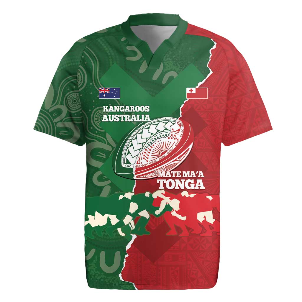 Custom Tonga And Australia Rugby Rugby Jersey Mate Maa Tongan Ngatu Mix Kangaroos Aboriginal LT14 Green - Polynesian Pride