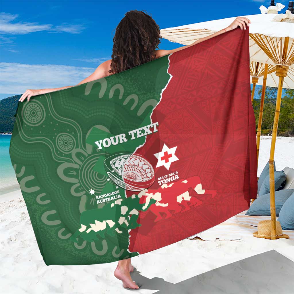 Custom Tonga And Australia Rugby Sarong Mate Maa Tongan Ngatu Mix Kangaroos Aboriginal LT14 One Size 44 x 66 inches Green - Polynesian Pride