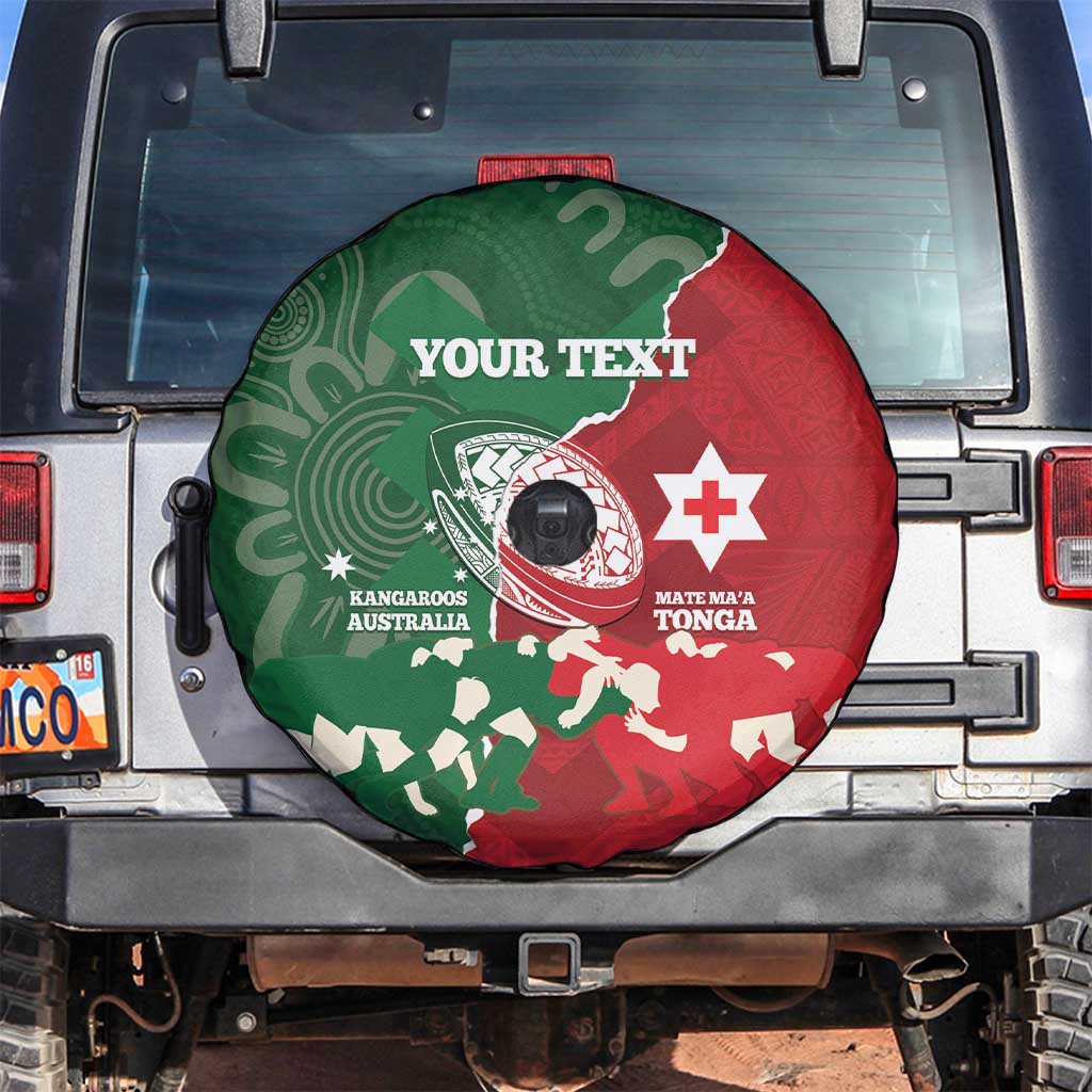 Custom Tonga And Australia Rugby Spare Tire Cover Mate Maa Tongan Ngatu Mix Kangaroos Aboriginal