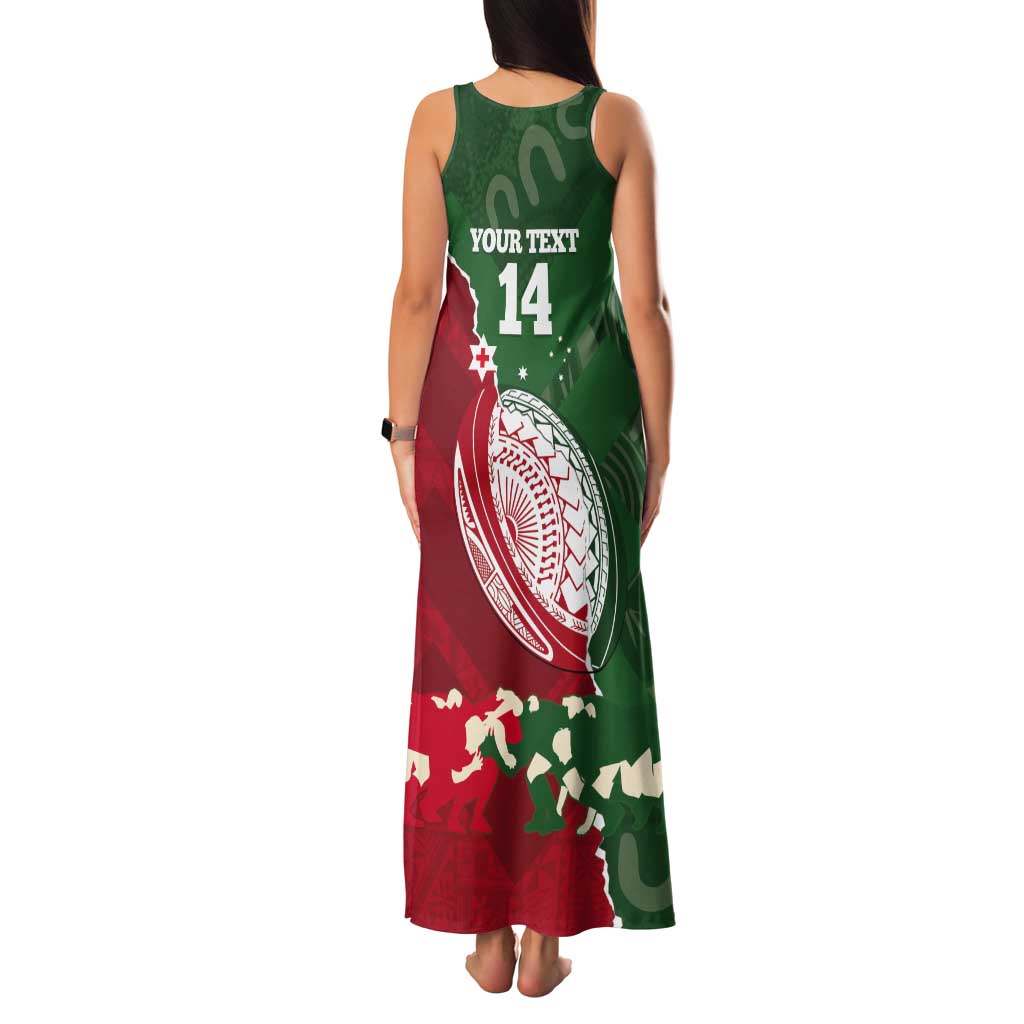 Custom Tonga And Australia Rugby Tank Maxi Dress Mate Maa Tongan Ngatu Mix Kangaroos Aboriginal LT14 - Polynesian Pride