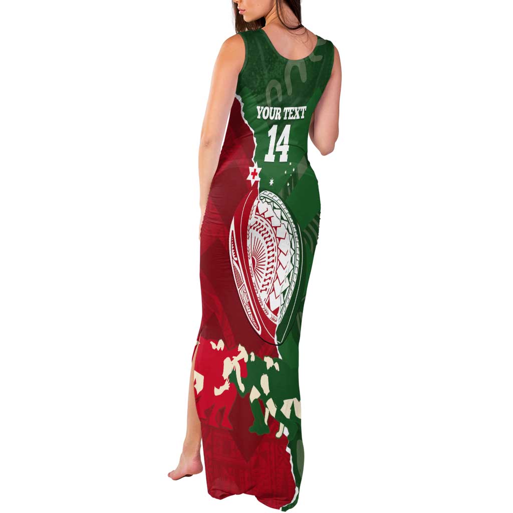 Custom Tonga And Australia Rugby Tank Maxi Dress Mate Maa Tongan Ngatu Mix Kangaroos Aboriginal LT14 - Polynesian Pride