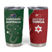 Tonga And Australia Rugby Tumbler Cup Mate Maa Tongan Ngatu Mix Kangaroos Aboriginal LT14 Green - Polynesian Pride