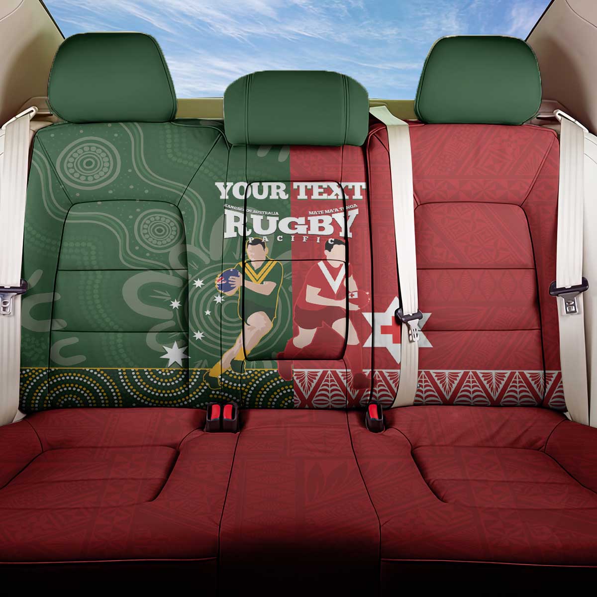 Custom Mate Maa Tonga And Kangaroo Australia Back Car Seat Cover Tongan Kupesi Mix Aboriginal Art LT14 One Size Green - Polynesian Pride