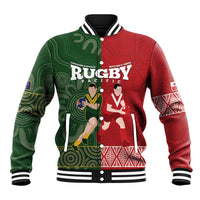 Custom Mate Maa Tonga And Kangaroo Australia Baseball Jacket Tongan Kupesi Mix Aboriginal Art LT14 Unisex Green - Polynesian Pride