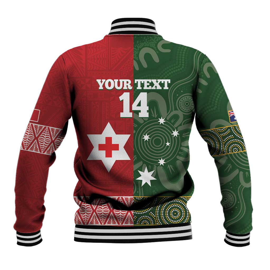 Custom Mate Maa Tonga And Kangaroo Australia Baseball Jacket Tongan Kupesi Mix Aboriginal Art LT14 - Polynesian Pride
