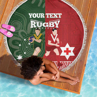 Custom Mate Maa Tonga And Kangaroo Australia Beach Blanket Tongan Kupesi Mix Aboriginal Art LT14 - Polynesian Pride