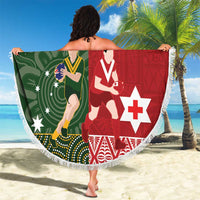 Custom Mate Maa Tonga And Kangaroo Australia Beach Blanket Tongan Kupesi Mix Aboriginal Art LT14 - Polynesian Pride
