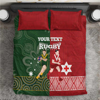 Custom Mate Maa Tonga And Kangaroo Australia Bedding Set Tongan Kupesi Mix Aboriginal Art LT14 Green - Polynesian Pride