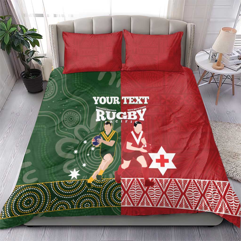 Custom Mate Maa Tonga And Kangaroo Australia Bedding Set Tongan Kupesi Mix Aboriginal Art LT14 - Polynesian Pride