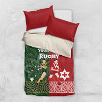 Custom Mate Maa Tonga And Kangaroo Australia Bedding Set Tongan Kupesi Mix Aboriginal Art LT14 US Twin 172cm x 218cm Green - Polynesian Pride