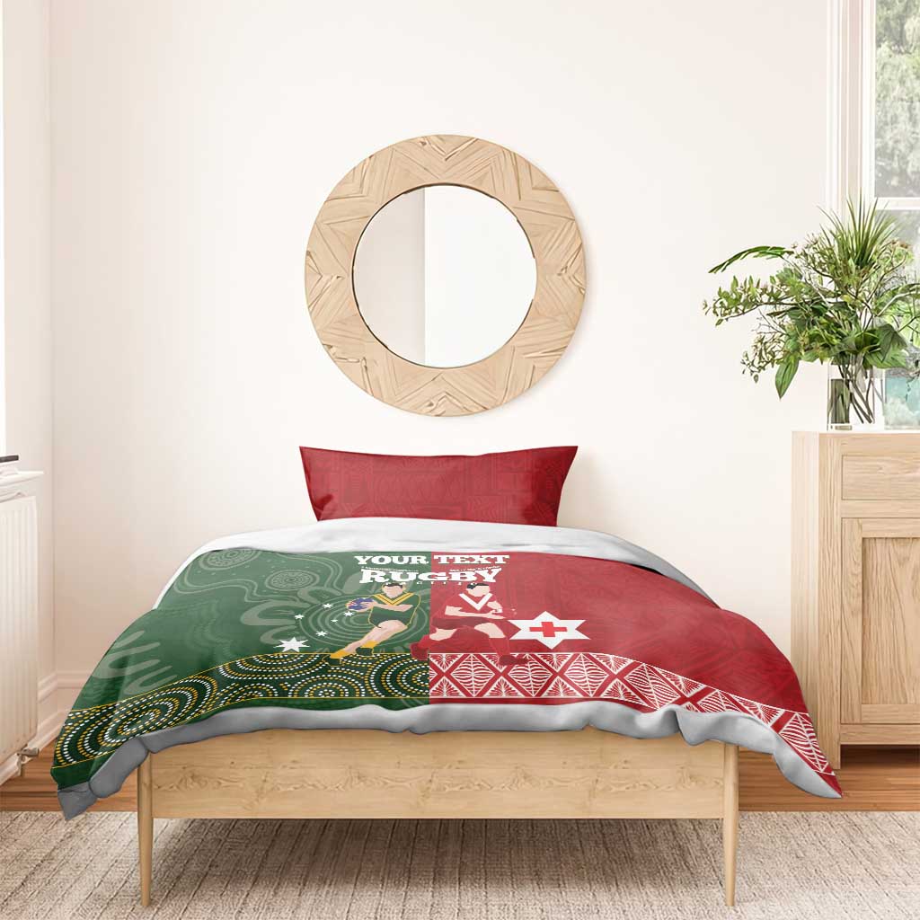Custom Mate Maa Tonga And Kangaroo Australia Bedding Set Tongan Kupesi Mix Aboriginal Art LT14 - Polynesian Pride