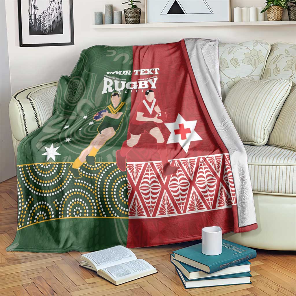 Custom Mate Maa Tonga And Kangaroo Australia Blanket Tongan Kupesi Mix Aboriginal Art LT14 Green - Polynesian Pride