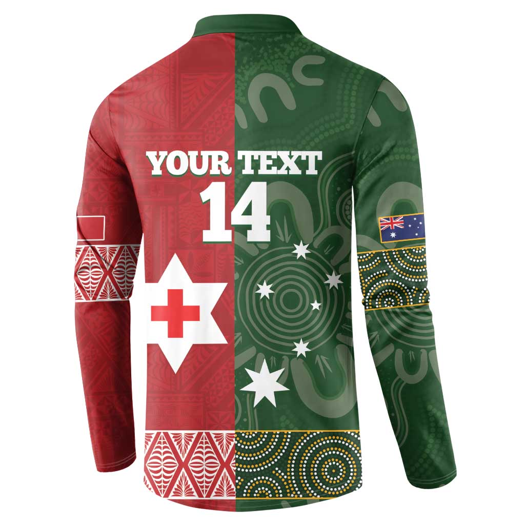Custom Mate Maa Tonga And Kangaroo Australia Button Sweatshirt Tongan Kupesi Mix Aboriginal Art LT14 - Polynesian Pride