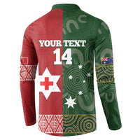 Custom Mate Maa Tonga And Kangaroo Australia Button Sweatshirt Tongan Kupesi Mix Aboriginal Art LT14 - Polynesian Pride