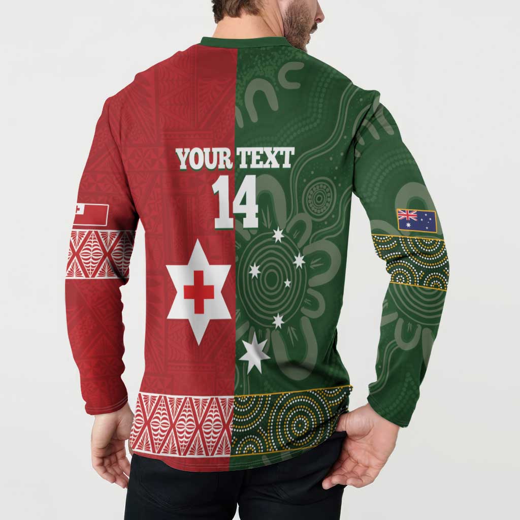 Custom Mate Maa Tonga And Kangaroo Australia Button Sweatshirt Tongan Kupesi Mix Aboriginal Art LT14 - Polynesian Pride