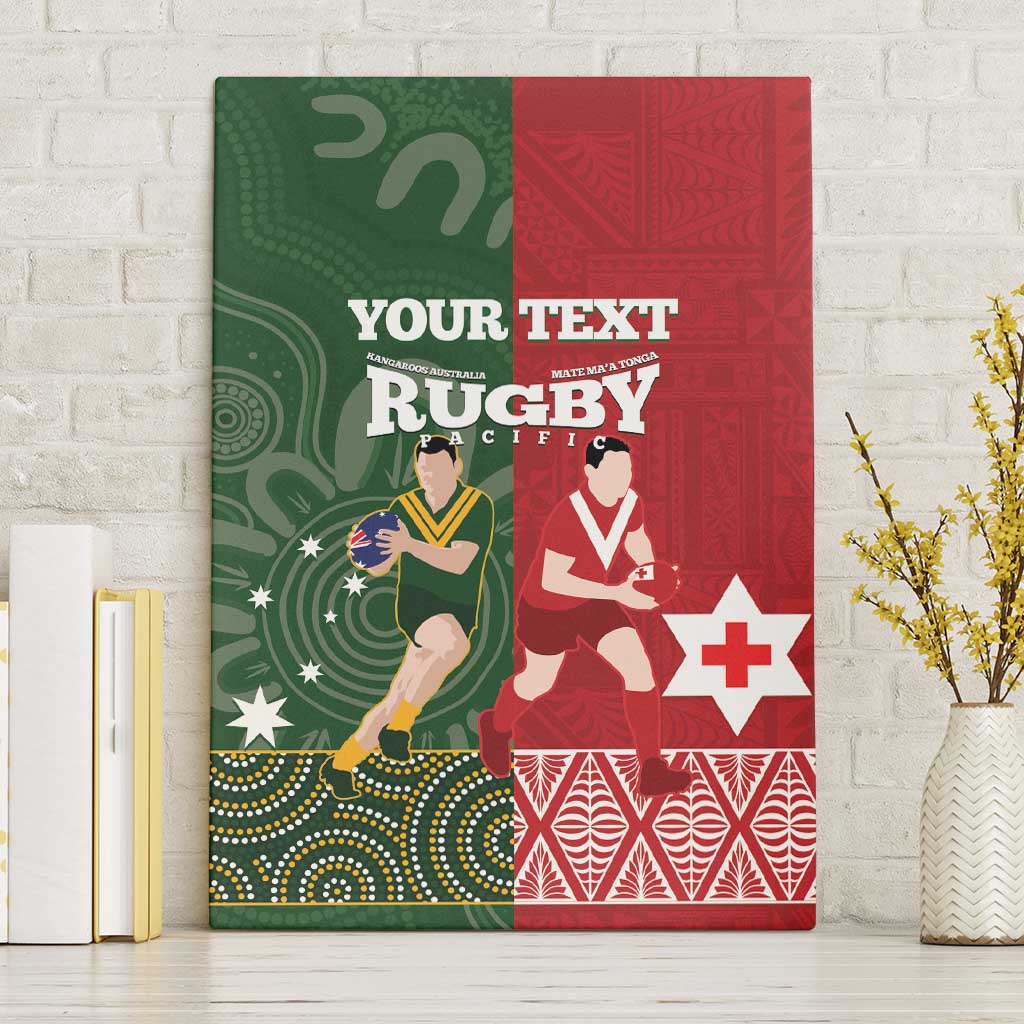 Custom Mate Maa Tonga And Kangaroo Australia Canvas Wall Art Tongan Kupesi Mix Aboriginal Art LT14 Without Frame Green - Polynesian Pride