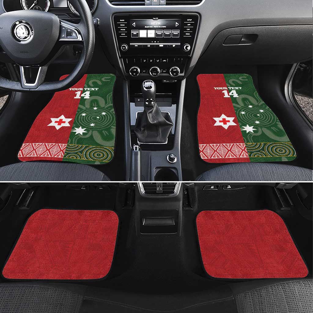 Custom Mate Maa Tonga And Kangaroo Australia Car Mats Tongan Kupesi Mix Aboriginal Art LT14 Set 4pcs Green - Polynesian Pride