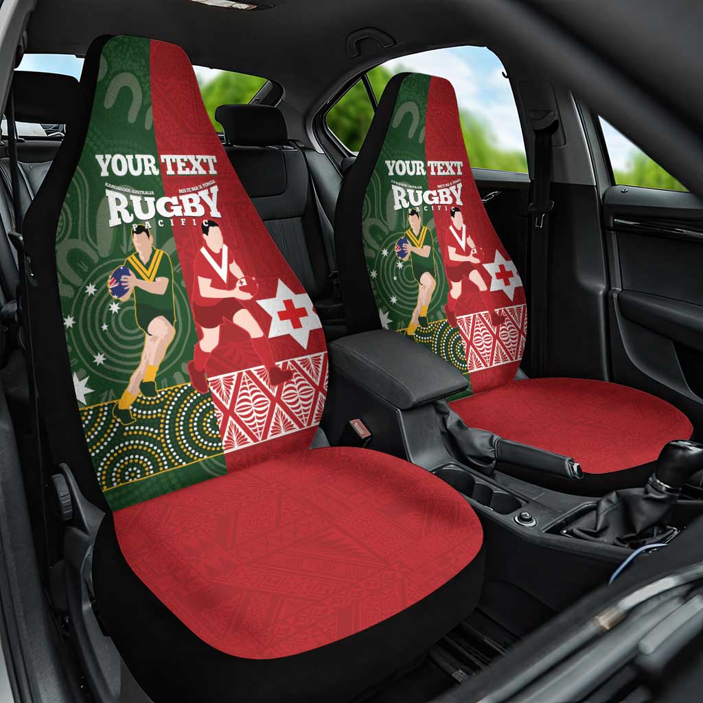 Custom Mate Maa Tonga And Kangaroo Australia Car Seat Cover Tongan Kupesi Mix Aboriginal Art LT14 One Size Green - Polynesian Pride