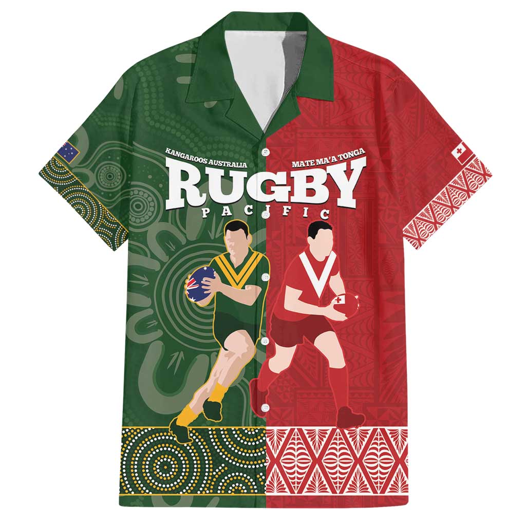 Custom Mate Maa Tonga And Kangaroo Australia Hawaiian Shirt Tongan Kupesi Mix Aboriginal Art LT14 Green - Polynesian Pride
