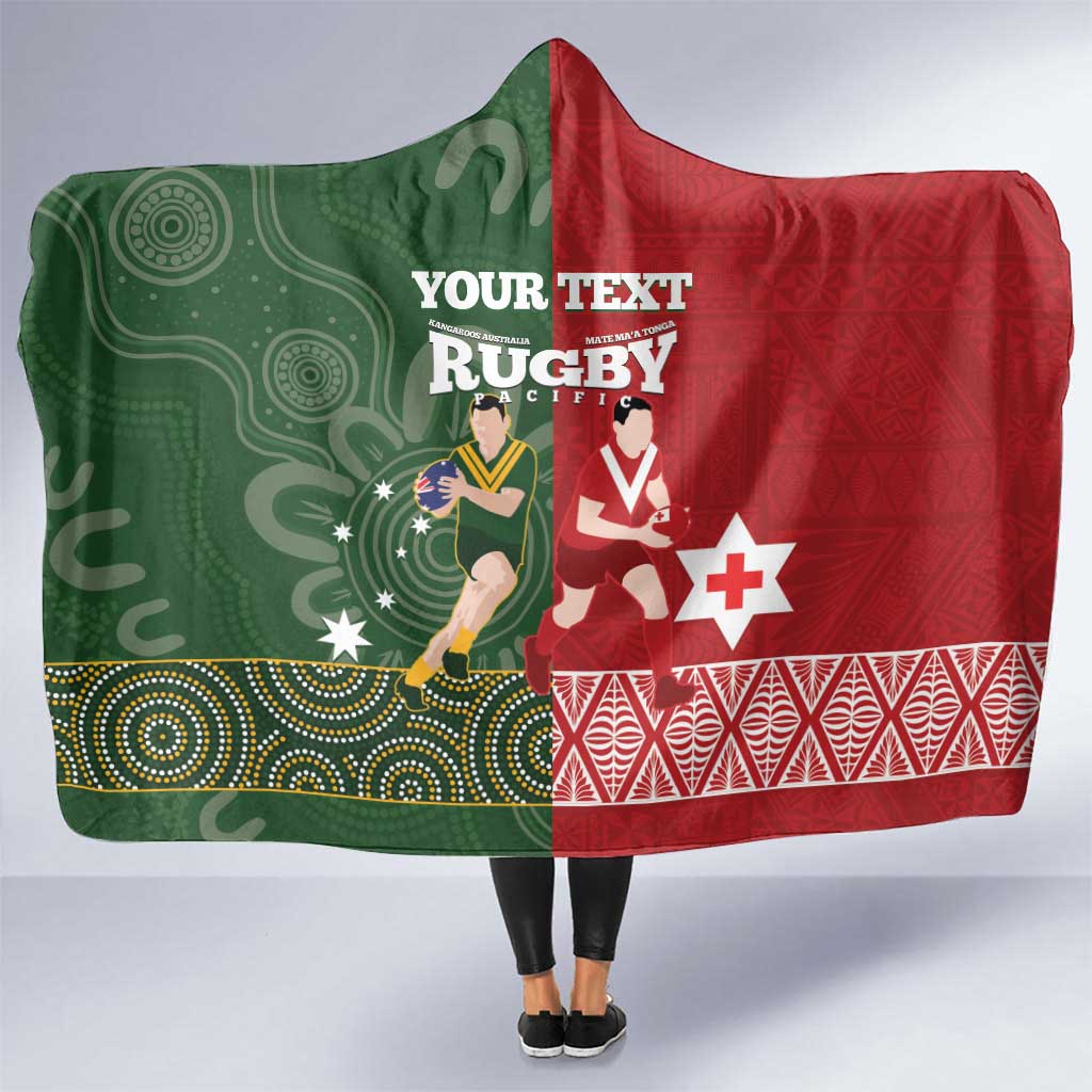 Custom Mate Maa Tonga And Kangaroo Australia Hooded Blanket Tongan Kupesi Mix Aboriginal Art LT14 One Size Green - Polynesian Pride