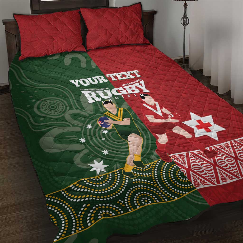 Custom Mate Maa Tonga And Kangaroo Australia Quilt Bed Set Tongan Kupesi Mix Aboriginal Art LT14 Green - Polynesian Pride