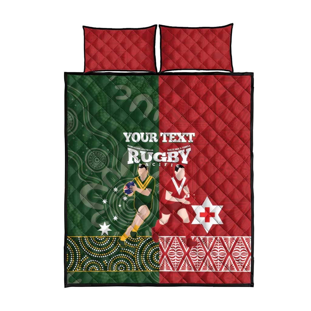Custom Mate Maa Tonga And Kangaroo Australia Quilt Bed Set Tongan Kupesi Mix Aboriginal Art LT14 - Polynesian Pride