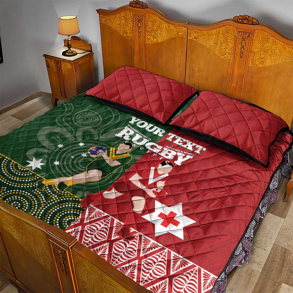 Custom Mate Maa Tonga And Kangaroo Australia Quilt Bed Set Tongan Kupesi Mix Aboriginal Art LT14 - Polynesian Pride
