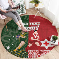 Custom Mate Maa Tonga And Kangaroo Australia Round Carpet Tongan Kupesi Mix Aboriginal Art LT14 - Polynesian Pride