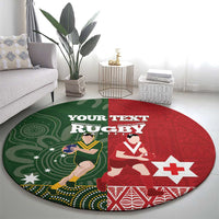 Custom Mate Maa Tonga And Kangaroo Australia Round Carpet Tongan Kupesi Mix Aboriginal Art LT14 - Polynesian Pride