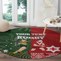 Custom Mate Maa Tonga And Kangaroo Australia Round Carpet Tongan Kupesi Mix Aboriginal Art LT14 - Polynesian Pride