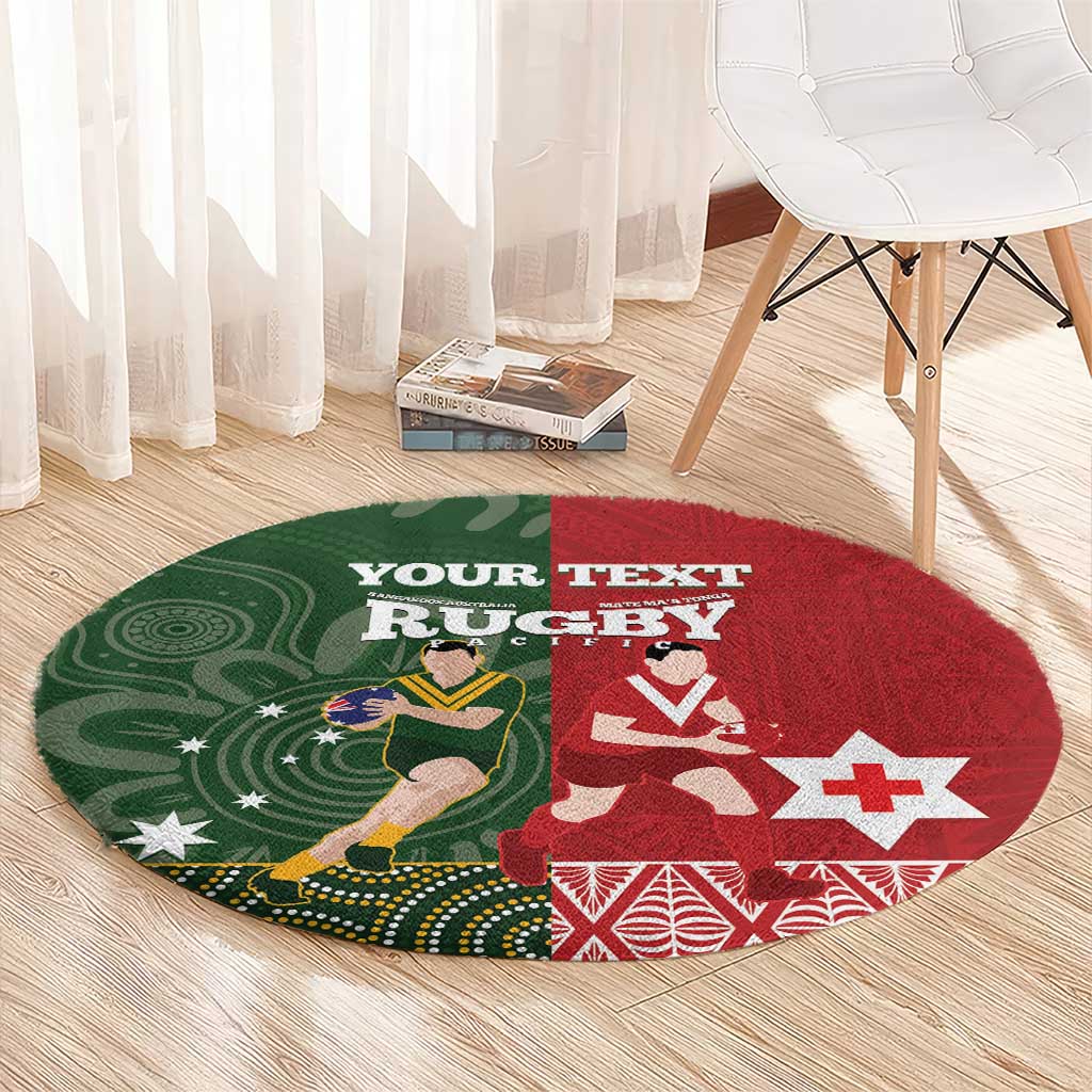 Custom Mate Maa Tonga And Kangaroo Australia Round Carpet Tongan Kupesi Mix Aboriginal Art LT14 - Polynesian Pride
