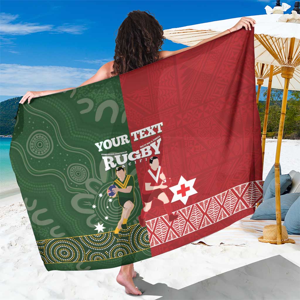 Custom Mate Maa Tonga And Kangaroo Australia Sarong Tongan Kupesi Mix Aboriginal Art LT14 One Size 44 x 66 inches Green - Polynesian Pride