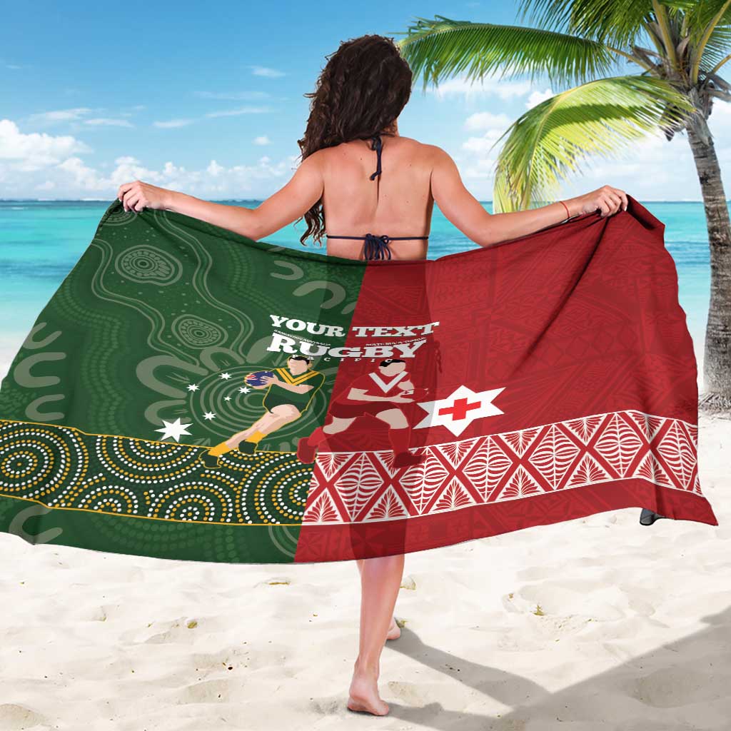 Custom Mate Maa Tonga And Kangaroo Australia Sarong Tongan Kupesi Mix Aboriginal Art LT14 - Polynesian Pride