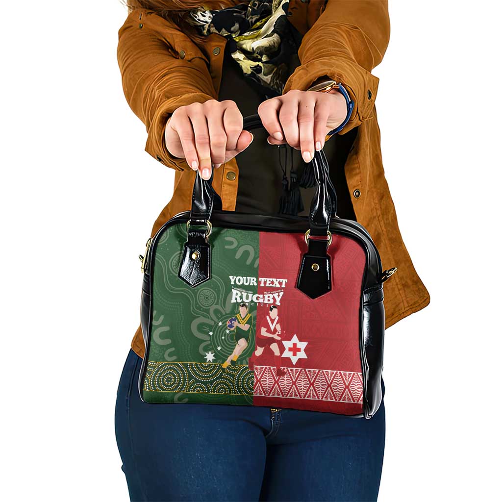 Custom Mate Maa Tonga And Kangaroo Australia Shoulder Handbag Tongan Kupesi Mix Aboriginal Art LT14 One Size Green - Polynesian Pride