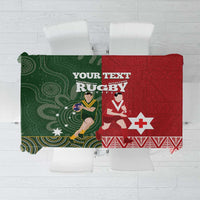 Custom Mate Maa Tonga And Kangaroo Australia Tablecloth Tongan Kupesi Mix Aboriginal Art LT14 Green - Polynesian Pride