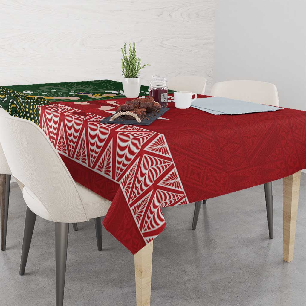 Custom Mate Maa Tonga And Kangaroo Australia Tablecloth Tongan Kupesi Mix Aboriginal Art LT14 - Polynesian Pride