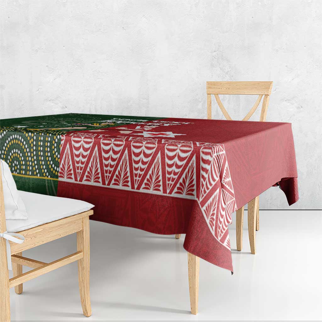 Custom Mate Maa Tonga And Kangaroo Australia Tablecloth Tongan Kupesi Mix Aboriginal Art LT14 - Polynesian Pride