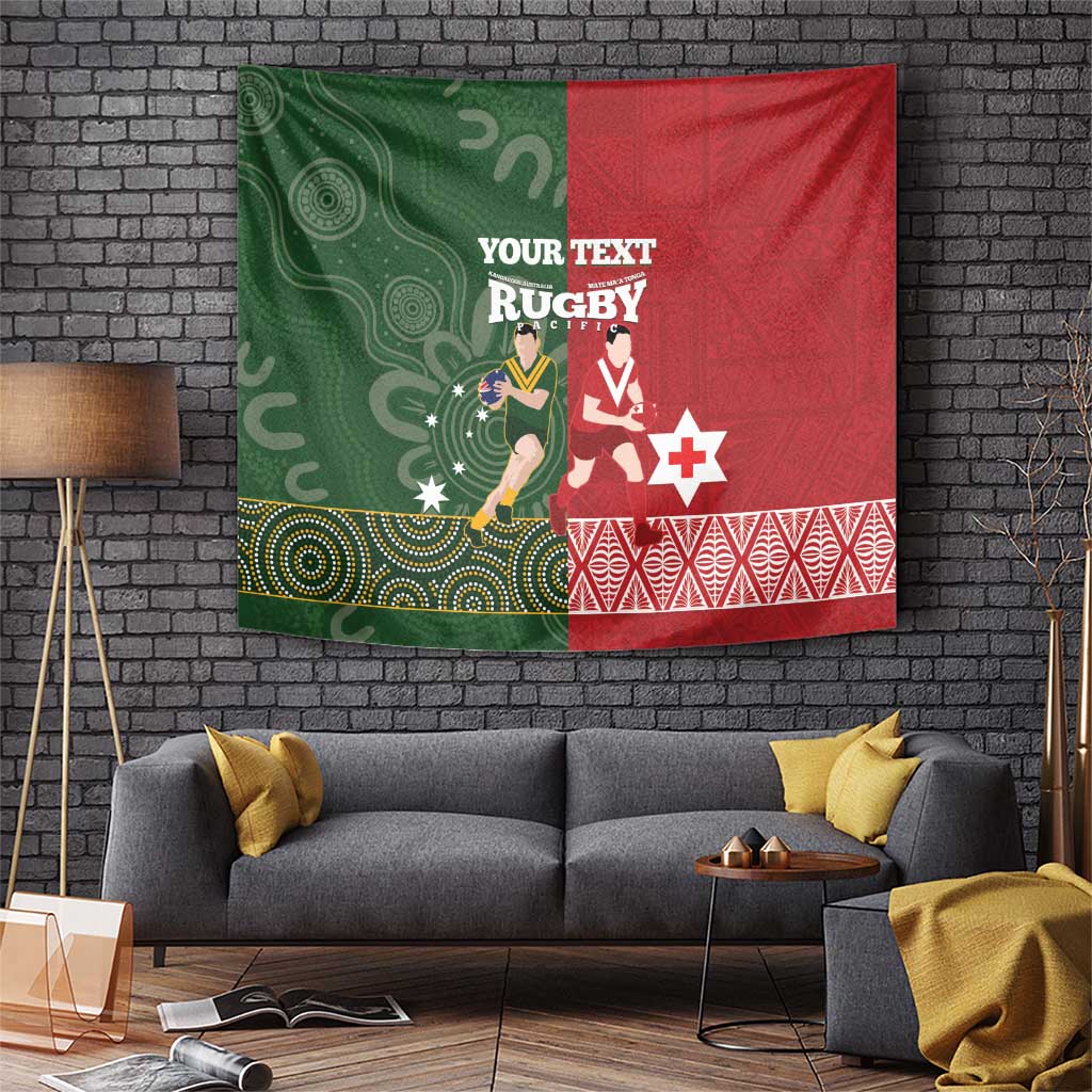 Custom Mate Maa Tonga And Kangaroo Australia Tapestry Tongan Kupesi Mix Aboriginal Art LT14 Green - Polynesian Pride