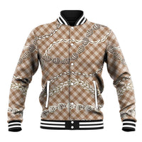 Brown Aloha Hawaii Shell Lei Baseball Jacket Palaka Hebrew Cone Honey Cowrie Elegant Curves LT14 Unisex Brown - Polynesian Pride
