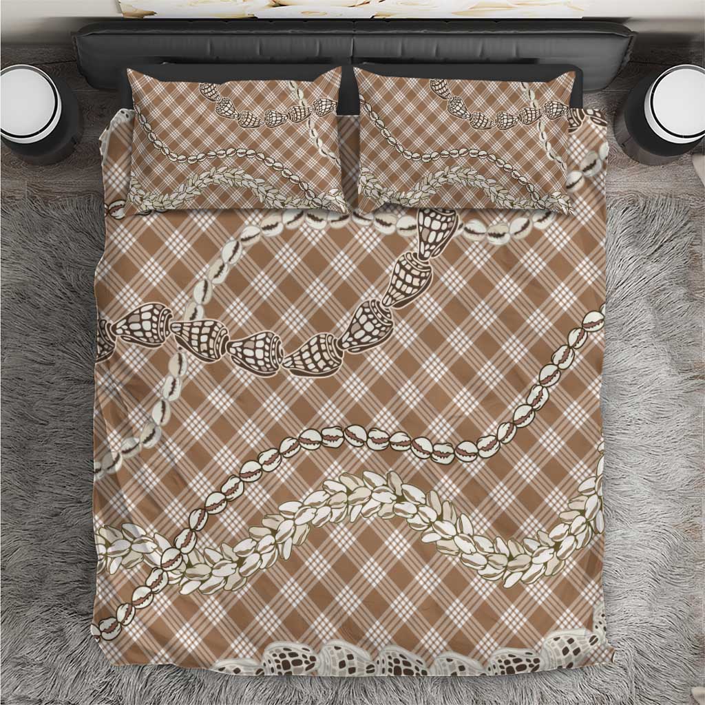 Brown Aloha Hawaii Shell Lei Bedding Set Palaka Hebrew Cone Honey Cowrie Elegant Curves LT14 Brown - Polynesian Pride