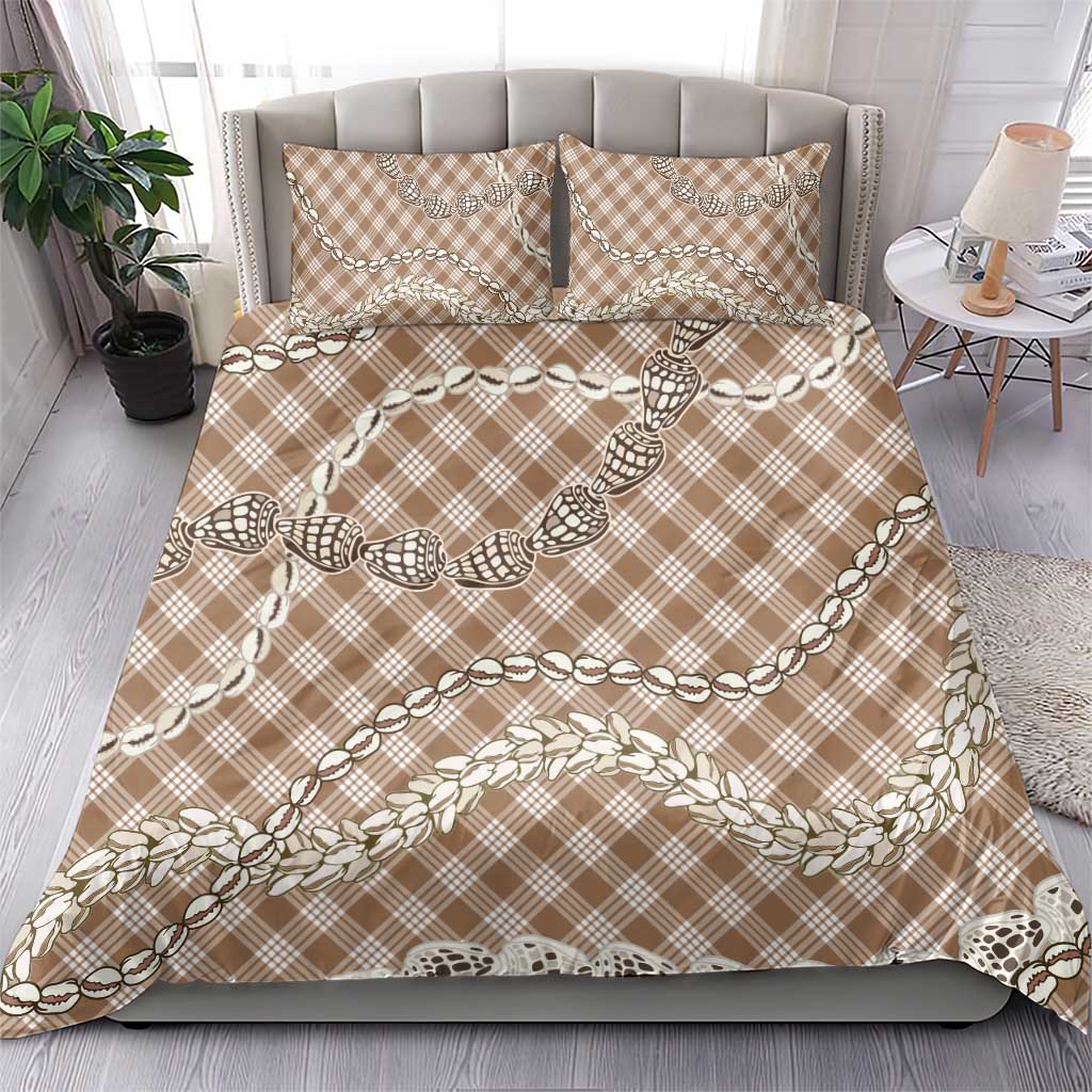 Brown Aloha Hawaii Shell Lei Bedding Set Palaka Hebrew Cone Honey Cowrie Elegant Curves LT14 - Polynesian Pride