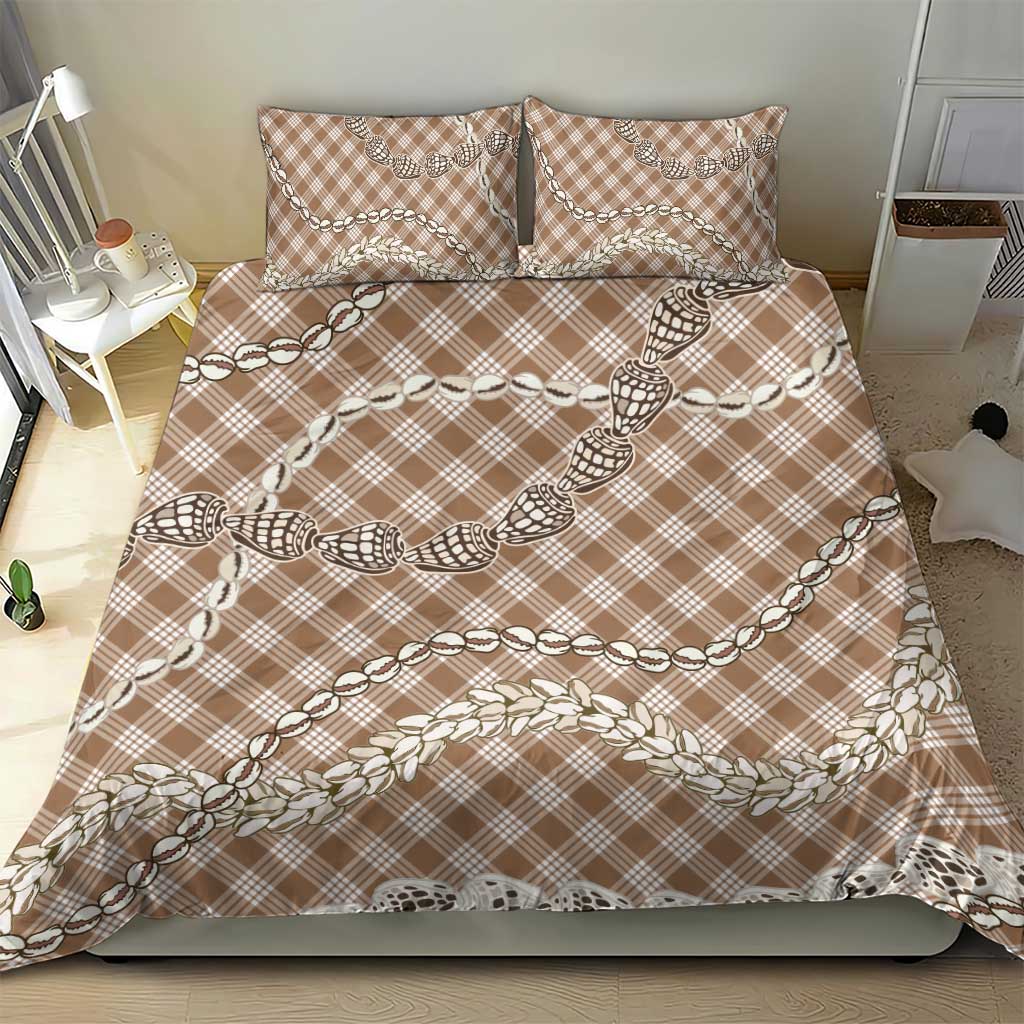 Brown Aloha Hawaii Shell Lei Bedding Set Palaka Hebrew Cone Honey Cowrie Elegant Curves LT14 - Polynesian Pride